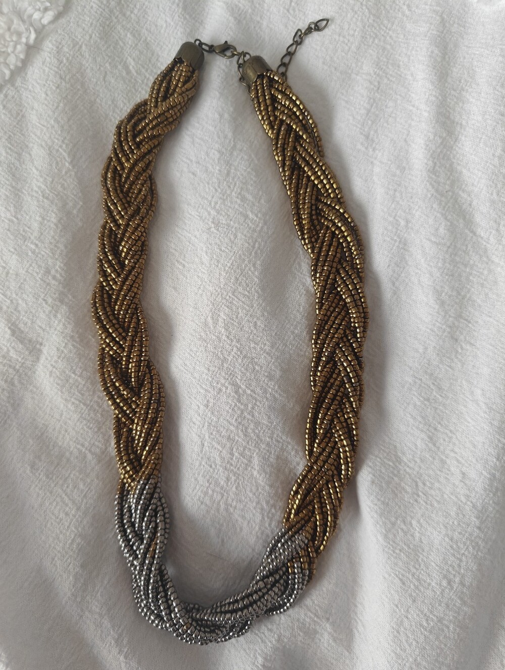 Braided Beaded Necklace - Bronze and Silver